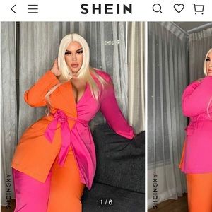 SHEIN SXY Plus Colorblock Lapel Neck Belted Blazer & Pants